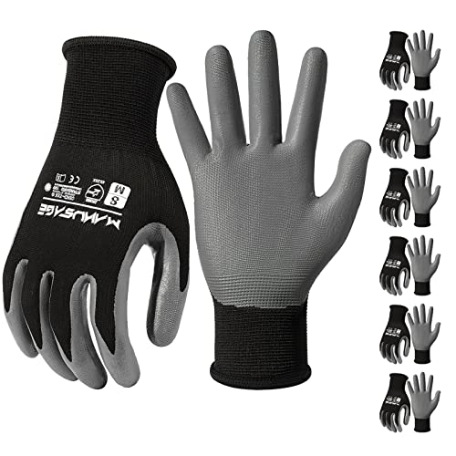 Manusage Safety Work Gloves, Premium Nylon Black Seamless Knit Glove with Nitrile Coated Smooth Grip on Palm & Fingers, Lightweight, Breathable, Machine Washable, Size XXL, 6-Pairs - color: Black, size: XX-Large, style: 6 Pairs