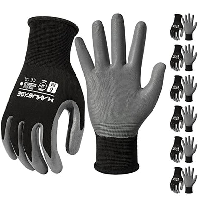 Manusage Safety Work Gloves, Premium Nylon Black Seamless Knit Glove with Nitrile Coated Smooth Grip on Palm & Fingers, Lightweight, Breathable, Machine Washable, Size XXL, 6-Pairs - color: Black, size: XX-Large, style: 6 Pairs
