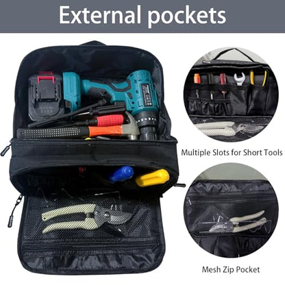 Tool Storage Bag,Portable Hand Tool Storage Organizer for Men, Tactical Range Bag with Anti-friction Bottom, Toolbag Organizer Multi-purpose Work Tote for Repairman, Carpenters, Handyman (Black)