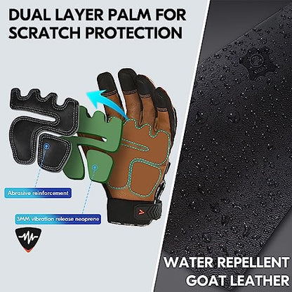 Vgo... Cut Resistant Gloves, Cutproof Leather Work Gloves Men Women,EN388 level E, ANSI level A5,Touchscreen,Mechanics Gloves - color: Brown(goat Leather), size: Medium(1 Pair)