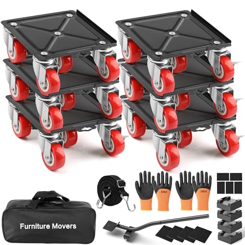 6 Packs Heavy Duty Furniture Dolly with 5 Wheels Rubber Silent Furniture Lift, 4000lbs Load Capacity, Furniture Mover Set Made of Premium Carbon Steel - size: 6.3IN & 6 Dollies