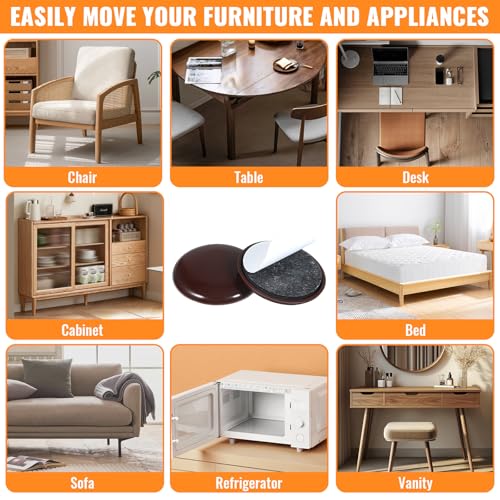 12Pcs 2 inches Stick Furniture Sliders, Furniture Moving Pads Heavy Duty Adhesive Furnitures Movers for Easy Moving on Carpet Hardwood (Coffee)