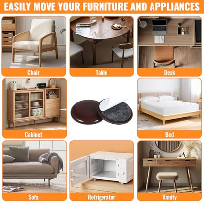 12Pcs 2 inches Stick Furniture Sliders, Furniture Moving Pads Heavy Duty Adhesive Furnitures Movers for Easy Moving on Carpet Hardwood (Coffee)