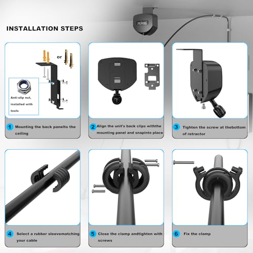 EV Charger Cable Retractor Ceiling Mount, 11.5ft Self-Locking Retractable Cord Reel for EV Charging Cables, Automatic Cable Organizer Compatible with Most Electric Vehicles