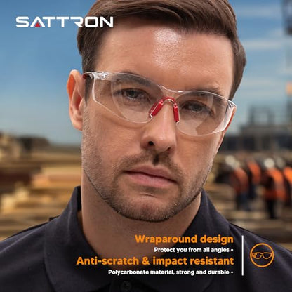 Clear Safety Glasses 12 Pack, Protective Eyewear UV Protection ANSI Z87.1, Safety Goggles Scratch & Impact Resistant, Eye Protection with Nose Pads for Men & Women Construction, Shooting, Lab Work - color: Clear Lens/Red Temples, style: 12 Pack
