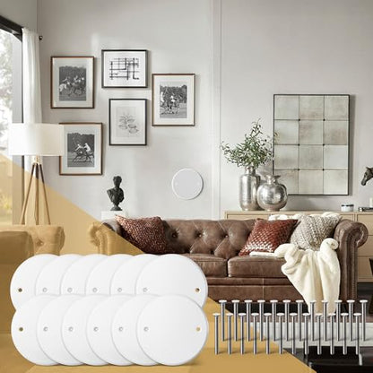 Ceiling Cover Plate,5 Inch Round Electrical Box Cover Plate for 4 Inch Electric Box,Metal Round Wall Plate Cover for Smoke Detector,Hole Spacing 3.5 Inch - 12 Pcs(White) - color: White - 12 Pcs