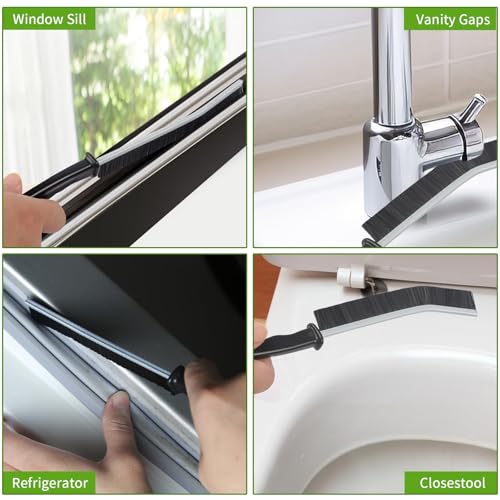 Crevice Cleaning Brush,Multifunctional Cleaning Brush Tool,Bathroom Gap Brush,Grout Brush,Hard Bristle Cleaning Brushes for Household Use Tiles Kitchen Sink Cleaning Supplies with Extra Gift Hooks - color: Black02