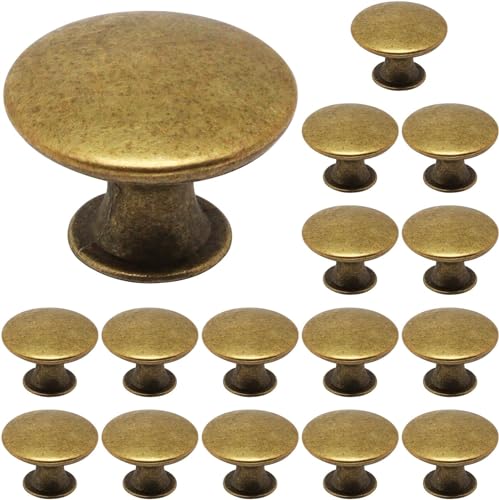 Brass Cabinet Knobs 16 Pcs, Round Drawer Knob Kitchen Drawer Knobs, Single Hole Cupboard Cabinet Door Knob Dresser Drawers Pulls Handles - color: Brass, size: 16 Pack