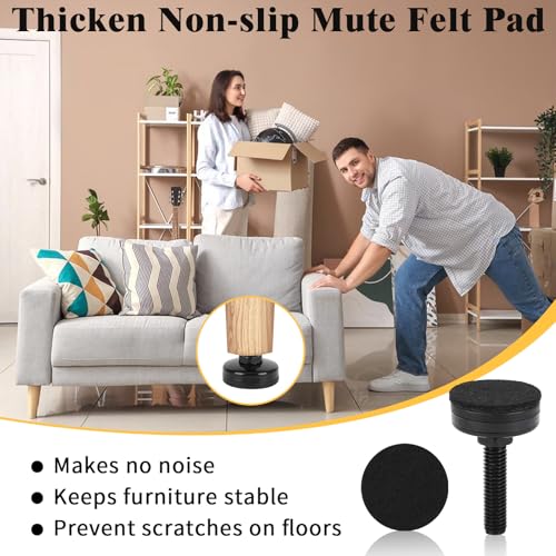 40 Pcs Adjustable Leveling Feet with T-Nut Kit, 3/8”-16 Thread Furniture Levelers, Metal Adjustable Feet, Heavy Duty Legs Height Adjuster for Table, Chair, Desk, Cabinets, Sofa(Black)