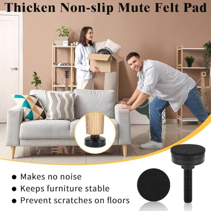 40 Pcs Adjustable Leveling Feet with T-Nut Kit, 3/8”-16 Thread Furniture Levelers, Metal Adjustable Feet, Heavy Duty Legs Height Adjuster for Table, Chair, Desk, Cabinets, Sofa(Black)