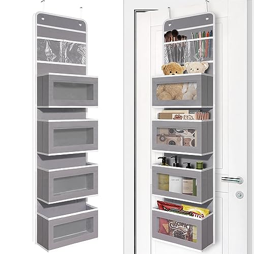 Giraffe Creation Over Door Organizer with 4 Large Capacity Pockets, Hanging Organizer Storage for Closet Bathroom Nursery Bedroom Dorm, Toys Cosmetics Sundries and Baby Essentials, Gray - color: Gray