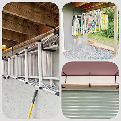 Overhead Garage Storage Rack, Heavy Duty Ceiling Storage Hooks Utility Hanger for Lumber Ladder Bike & Other Bulky Items (4)