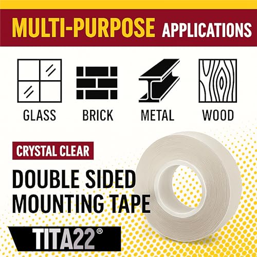 Double Sided Sticky Tape – 0.8 inch Wide, 16.4 ft Long, TITA22™ Clear Mounting Heavy Duty, Strong Adhesive, Removable & Residue-Free, Sticky Tape for Walls, Glass, Metal, Wood & More (16.4 FT)