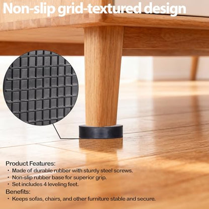 M8 Rubber Adjustable Leveling Feet Heavy Duty, 2" Base Dia Furniture Levelers for Table Chair Cabinet Sofa (1600LBs, 4 Pack, Black)