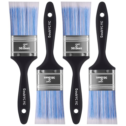 Paint Brushes, 4 Pack 2 Inch Paint Brush, Plastic Handle Flat Paint Brushes for Walls, Furniture and DIY Paint, Professional Paint Tools - color: 4 Pack