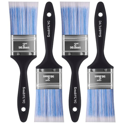 Paint Brushes, 4 Pack 2 Inch Paint Brush, Plastic Handle Flat Paint Brushes for Walls, Furniture and DIY Paint, Professional Paint Tools - color: 4 Pack