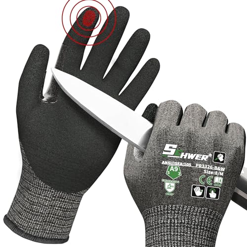 Schwer ProGuard High Level Cut Resistant Work Gloves PR3326 for Extreme Protection，ANSI A9 Cut Gloves with Reinforced Thumb, Non Slip, Breathable, Durable, Touch-screen, Black 1 Pair（M） - color: Black, size: Medium