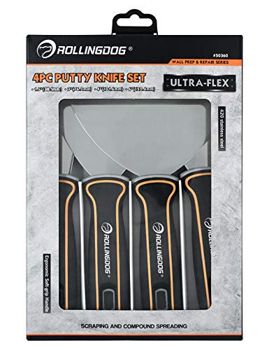 ROLLINGDOG 4PC Putty Knife Set(1.5",3",4",6") - Putty Knives Spackle Knife Great for Putty Scraper, Cleaning, Spreading on Drywall Repairs