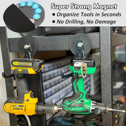 MUTUACTOR Super Strong Magnetic Hooks,2pcs Powerful Magnetic Storage Hooks for Hanging Tools,Heavy Duty Magnetic Garage Hooks for Organizing Power Drill Drivers,Tool Box,Chest or Metal Cabinet - style: 3.46in Magnet L Black Hooks 2PCS