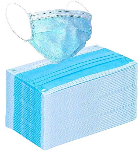 DC-BEAUTIFUL 100 Pcs Blue Disposable 3 Ply Earloop Face Masks,Fit for Adults - color: Blue