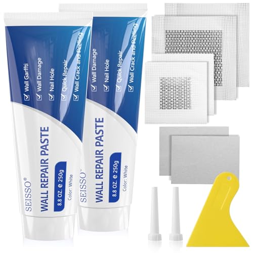 Wall Repair Paste Kit, 2x250g Wall Mending Agent with Wall Repair Patch*4 and Scraper, Spackle Drywall Repair Kit for Hole Filler, Effective Repair of Scratches, Holes, Cracks and Wall Graffiti - color: 2pcs paste with 4 patches