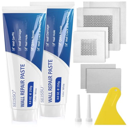 Wall Repair Paste Kit, 2x250g Wall Mending Agent with Wall Repair Patch*4 and Scraper, Spackle Drywall Repair Kit for Hole Filler, Effective Repair of Scratches, Holes, Cracks and Wall Graffiti - color: 2pcs paste with 4 patches