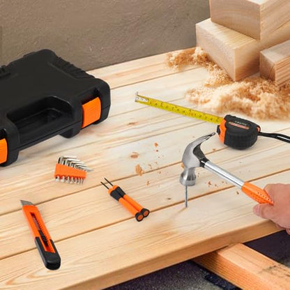 57 Piece Tool Set, Mechanics Tool Set, Portable Small Tool Kit, General Household Hand Kit with Plastic Toolbox Storage Case Orange for Home Maintenance, Drive Tools