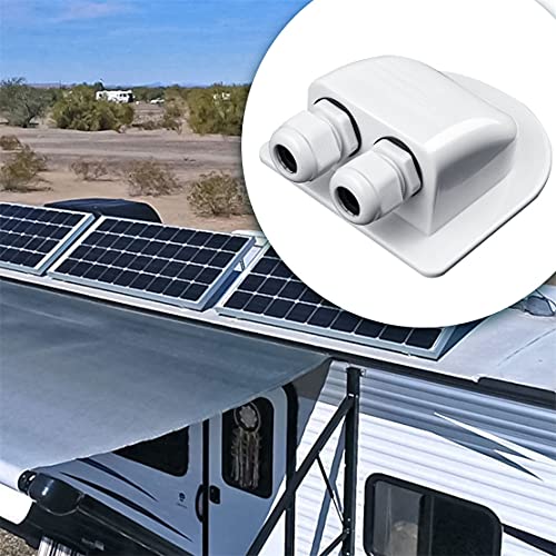 Solar Cable Entry Gland, Waterproof Solar Double Cable Connector Cover Solar Photovoltaic Plastic Bracket Curved ABS Dual Cable Entry Housing for Solar Panels of RV, Caravan Boat