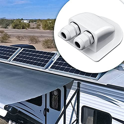 Solar Cable Entry Gland, Waterproof Solar Double Cable Connector Cover Solar Photovoltaic Plastic Bracket Curved ABS Dual Cable Entry Housing for Solar Panels of RV, Caravan Boat
