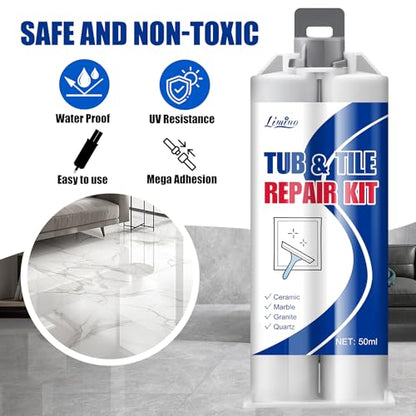 Tile Repair Kit - Porcelain Repair Kit for Repairing Scratches, Chips, Dents, Hole on Bathtub and Shower Tray, Ceramic Repair Filler for Acrylic, Fiberglass, Perfect Restoration of Marble Countertop