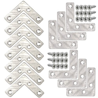 20pcs 2 x 2 Inch Silver L Flat Shape Braces Corner Bracket, 50x50 mm Decorative Corner Brackets Mending Plate, Stainless Steel 90 Dgree Angle Bracket for Wood Furniture Fixing - size: Silver 50x50 mm