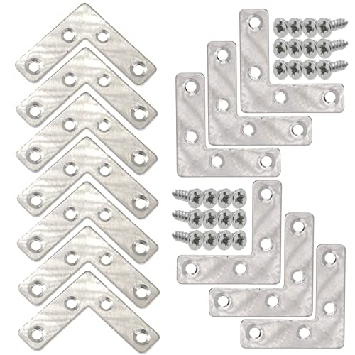 20pcs 2 x 2 Inch Silver L Flat Shape Braces Corner Bracket, 50x50 mm Decorative Corner Brackets Mending Plate, Stainless Steel 90 Dgree Angle Bracket for Wood Furniture Fixing - size: Silver 50x50 mm