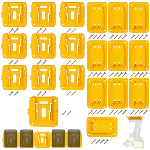 20 Packs Tool Holder and Battery Mount Holder for Dewalt 20V, 10 Pack Battery Mounts Dock Rack Fit for 20V/60V Batteries, 10 Pack Drill Tool Hangers Organizer, for Garage/Workshop Storage(w/60 Screws) - color: Yellow