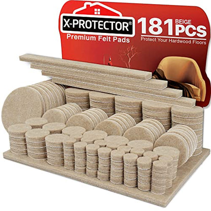 Felt Furniture Pads X-PROTECTOR 181 PCS Premium Furniture Pads - Felt Pads Furniture Feet Best Wood Floor Protectors - Protect Your Hardwood & Laminate Flooring! - size: 181 PCS Beige, Round & Square