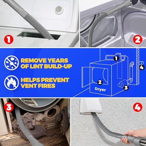 Holikme 2 Pieces Dryer Vent Cleaner Kit, Dryer Lint Vacuum Attachment and Flexible Dryer Lint Brush, Dryer Vent Vacuum Hose Attachment,Grey - color: Gray