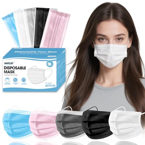NNPCBT 5 Color Disposable Face Masks 125 Pack,3-Ply Breathable Mask For Adults,Great For Outdoors,Home, Office, School - color: Adult-125 Pack-color