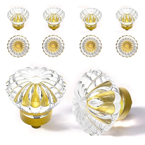 Antique Brass Crystal Cabinet Knobs Cabinets Knob, 8 Pack Flower Vintage Glass Clear Crystal Small Pull for Closet Dresser Drawers Cupboard Wardrobe, Retro Pulls Old Fashioned Drawer Gorgeous Handle - color: Antique Brass, size: 8pack