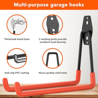 32 Pack Garage Hooks with Anti-Slip Coating Heavy Duty Wall Mount Hooks for Garage Storage and Hanging Hoses Bike Garden Tools Ropes etc - color: 32 Pack Orange
