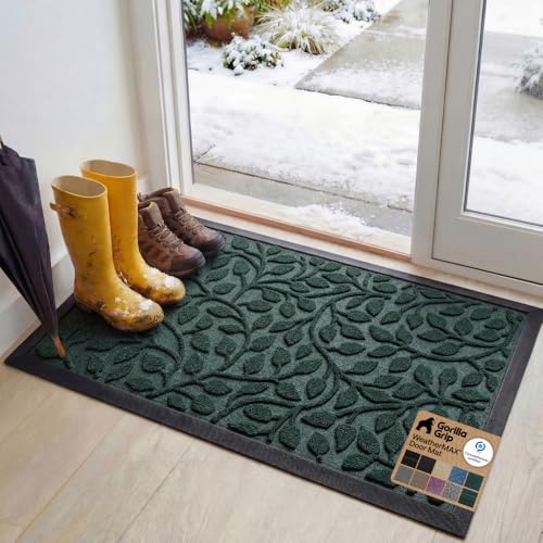 GORILLA GRIP 100% Waterproof All-Season WeatherMAX Doormat, 47x35, US Designed Natural Rubber, Stain and Fade Resistant, Low Profile Indoor Outdoor Door Mats, Easy Clean Patio Mat, Moss Vine Leaves - color: Moss Vine Leaves, size: 47" X 35"