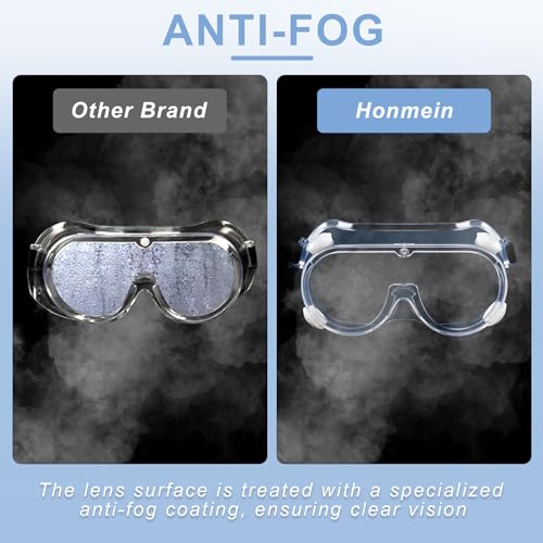 Honmein 2-Pack Safety Goggles, Anti-Fog Lab Goggles, Over Glasses Safety Glasses for Chemistry Lab, Mowing, Woodworking, Painting, Construction, Industrial Use