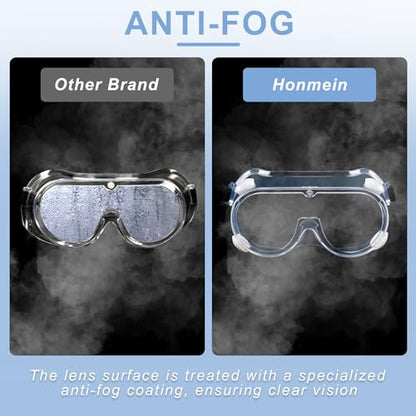 Honmein 2-Pack Safety Goggles, Anti-Fog Lab Goggles, Over Glasses Safety Glasses for Chemistry Lab, Mowing, Woodworking, Painting, Construction, Industrial Use