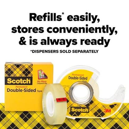 Scotch Double Sided Tape, Office and School Supplies for Arts and Crafts, Alternative to Scrapbooking Tape, 0.50 in. x 500 in., 2 Refill Tape Rolls - size: 2 Rolls