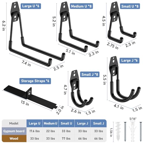 Garage Hooks with Anti-Slip Coating,Heavy Duty Wall Mount Storage Hooks for Hanging Bike,Hose,Ladder,Yard,Garden Tools (42 Pack Black) - color: 42 Pack Black