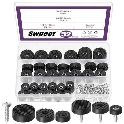 Swpeet 52 Sets 3 Sizes 18mm & 24mm & 30mm Round Black Furniture Pads with Screws, Heavy Duty Rubber Non Slip Non Skid Furniture Feet Rubber Bumpers Pads for Table Desk Chair to Protect Hardwood - size: 18/24/30 Mm Assortment Kit