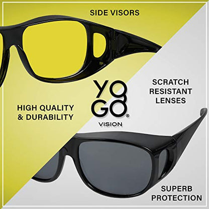 Fit Over Wrap Sunglasses Polarized Lens Wear Over Eyeglasses 100% UV Protection for Men and Women - color: Yellow Night Driving Lens and Smoke Lens