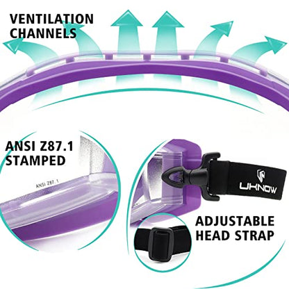 UKNOW Safety Goggles Over Glasses - Anti-Fog Clear Lens - ANSI Z87.1 Certified Eye Protection for Lab Work, Industrial Use - color: Violet
