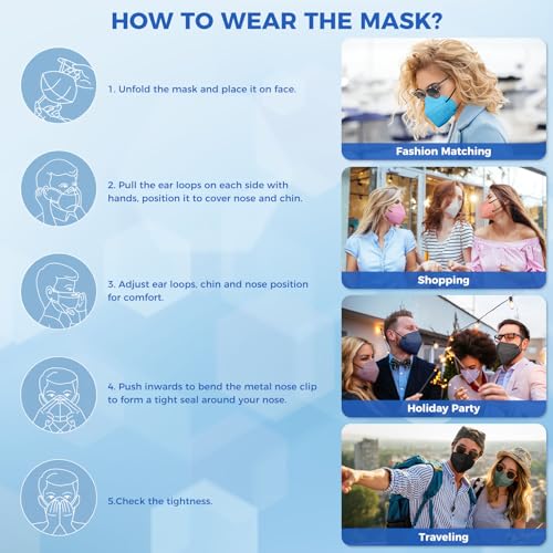 60/100 Pcs KN95 Face Mask for Adults,5 Layer Cup Dust Safety Masks - color: 60-a3 Black