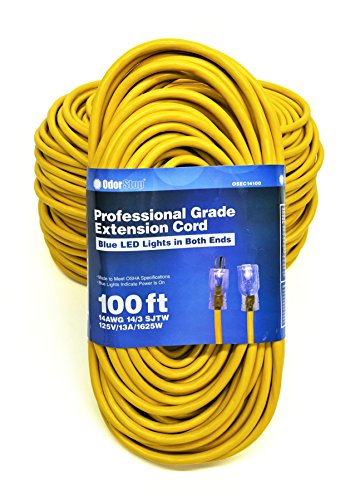 OdorStop OSEC14100 Extension Cords with Blue LED Lights on Both Ends, 14/3 SJTW, 100-ft - size: 14/3, 100 ft