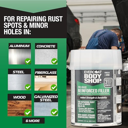Evercoat Body Shop 105010 Pro-Grade Reinforced Filler, Added Strength and Durability for Dents in Aluminum, Fiberglass & More, Easy Mix Hardener Included 13 Fl Oz. - size: 13 Fl Oz., style: Reinforced Filler