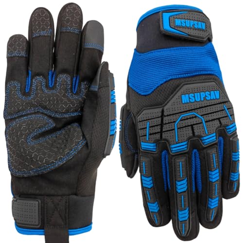 Anti-Vibration Work Gloves Men,Cut Resistant Safety Impact Glove,Heavy Duty,TPR Protection,Touchscreen,Extra Large,Blue+Black - color: Blue+black, size: X-Large